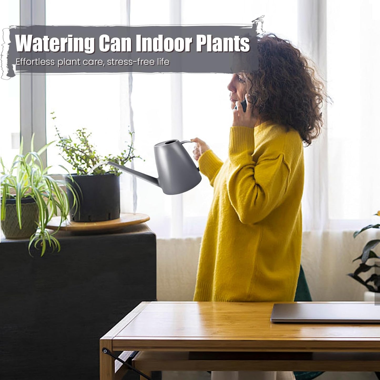 1.8L Watering Can, Small Watering Can for Indoor Plants with Long Spout