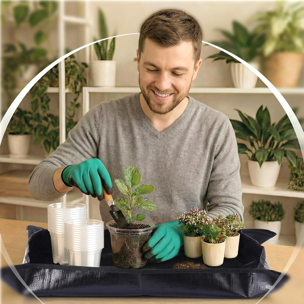 83 Pcs Garden Supplies Tools Kit, 3 Inch Clear Plastic Plant Pots with Transplanting Mat, Trowel Cultivator Rake Set, Label & Glove, Succulent Tools Gift for Plant Lovers Accessory