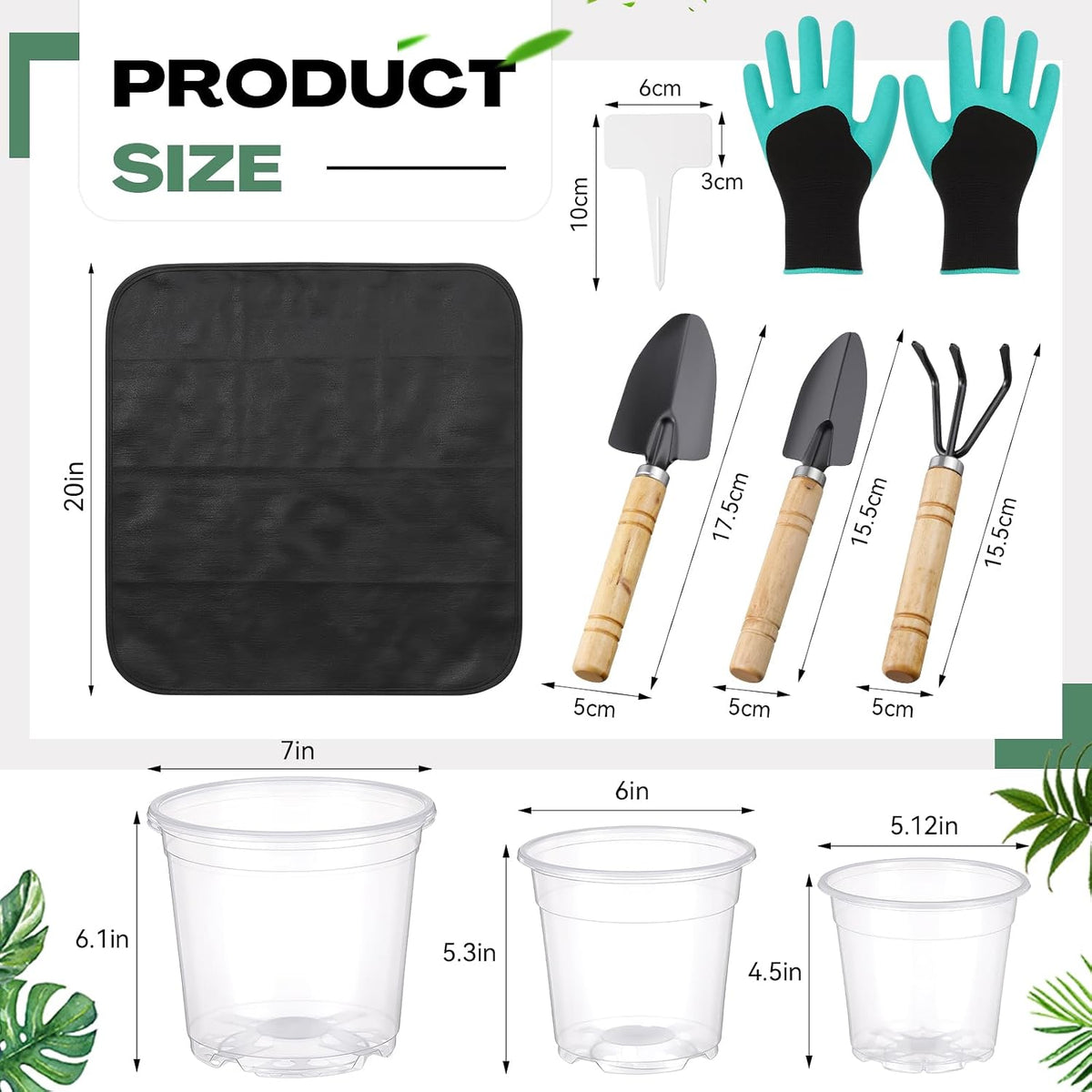 83 Pcs Garden Supplies Tools Kit, 3 Inch Clear Plastic Plant Pots with Transplanting Mat, Trowel Cultivator Rake Set, Label & Glove, Succulent Tools Gift for Plant Lovers Accessory