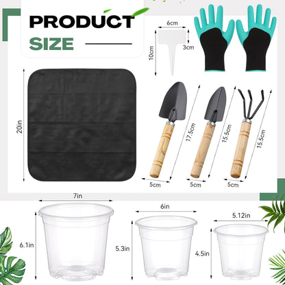 83 Pcs Garden Supplies Tools Kit, 3 Inch Clear Plastic Plant Pots with Transplanting Mat, Trowel Cultivator Rake Set, Label & Glove, Succulent Tools Gift for Plant Lovers Accessory