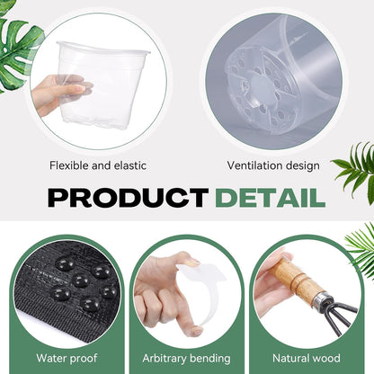 83 Pcs Garden Supplies Tools Kit, 3 Inch Clear Plastic Plant Pots with Transplanting Mat, Trowel Cultivator Rake Set, Label & Glove, Succulent Tools Gift for Plant Lovers Accessory