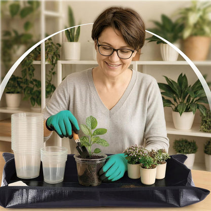 83 Pcs Garden Supplies Tools Kit, 3 Inch Clear Plastic Plant Pots with Transplanting Mat, Trowel Cultivator Rake Set, Label & Glove, Succulent Tools Gift for Plant Lovers Accessory