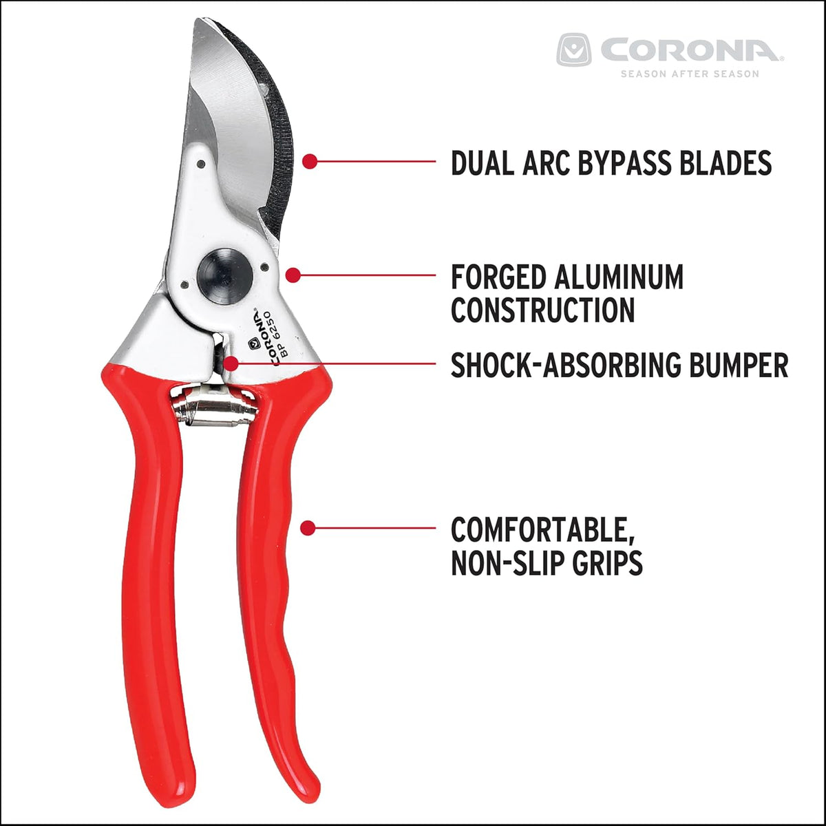 BP 6250 MAXFORGED Aluminum Bypass Pruner, 1-Inch Cut Capacity, Professional Hand Pruning Shears with Replaceable Steel Blade & Non-Slip Comfort Grip