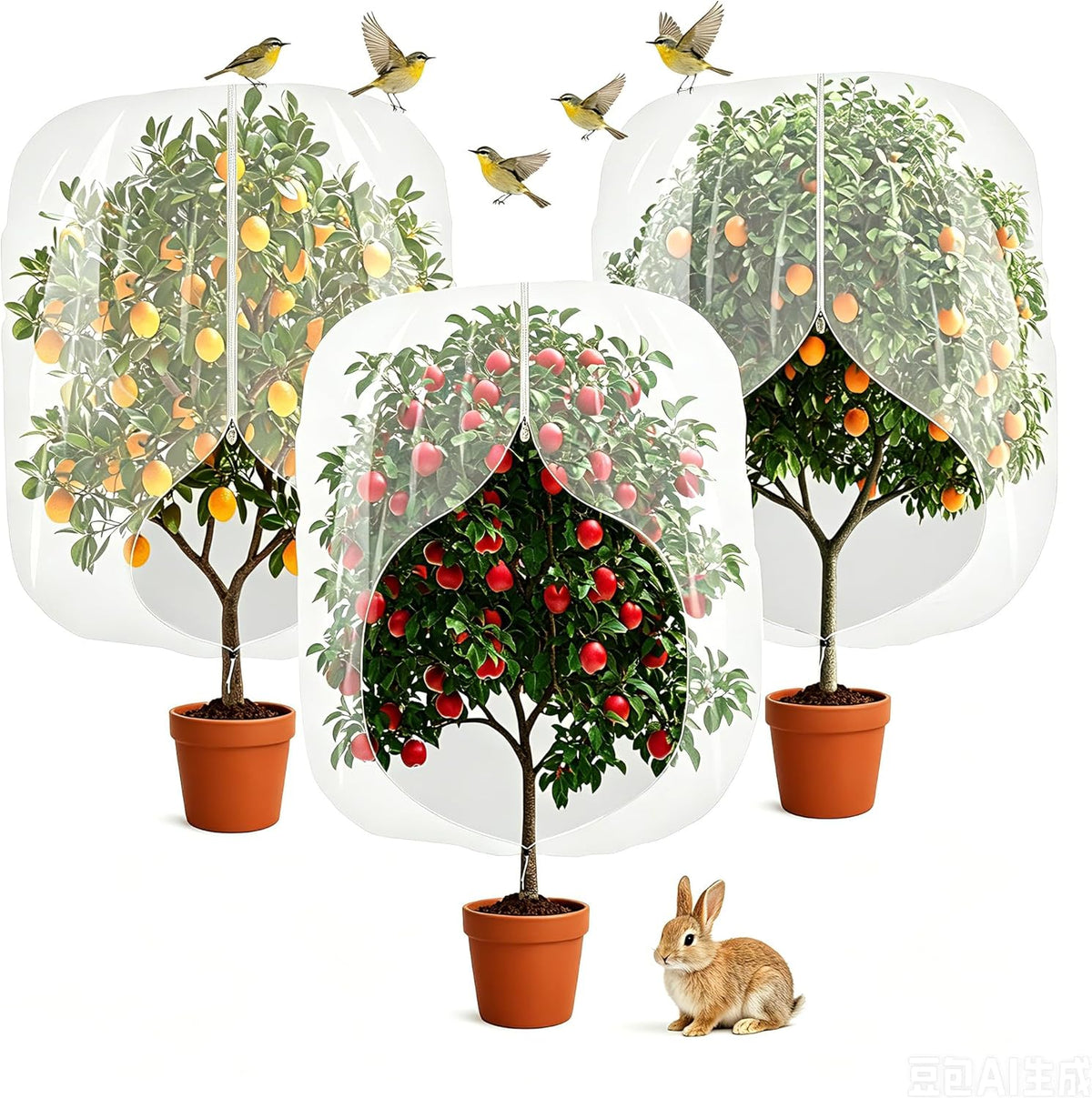 3pcs Fruit Tree Netting with Zipper and Drawstring,2.62 * 3.28 Ft Bird Garden Netting for Garden Protection,Cover for Blueberry Tomato Strawberry and Plants Protection from Insect Squirrels Birds