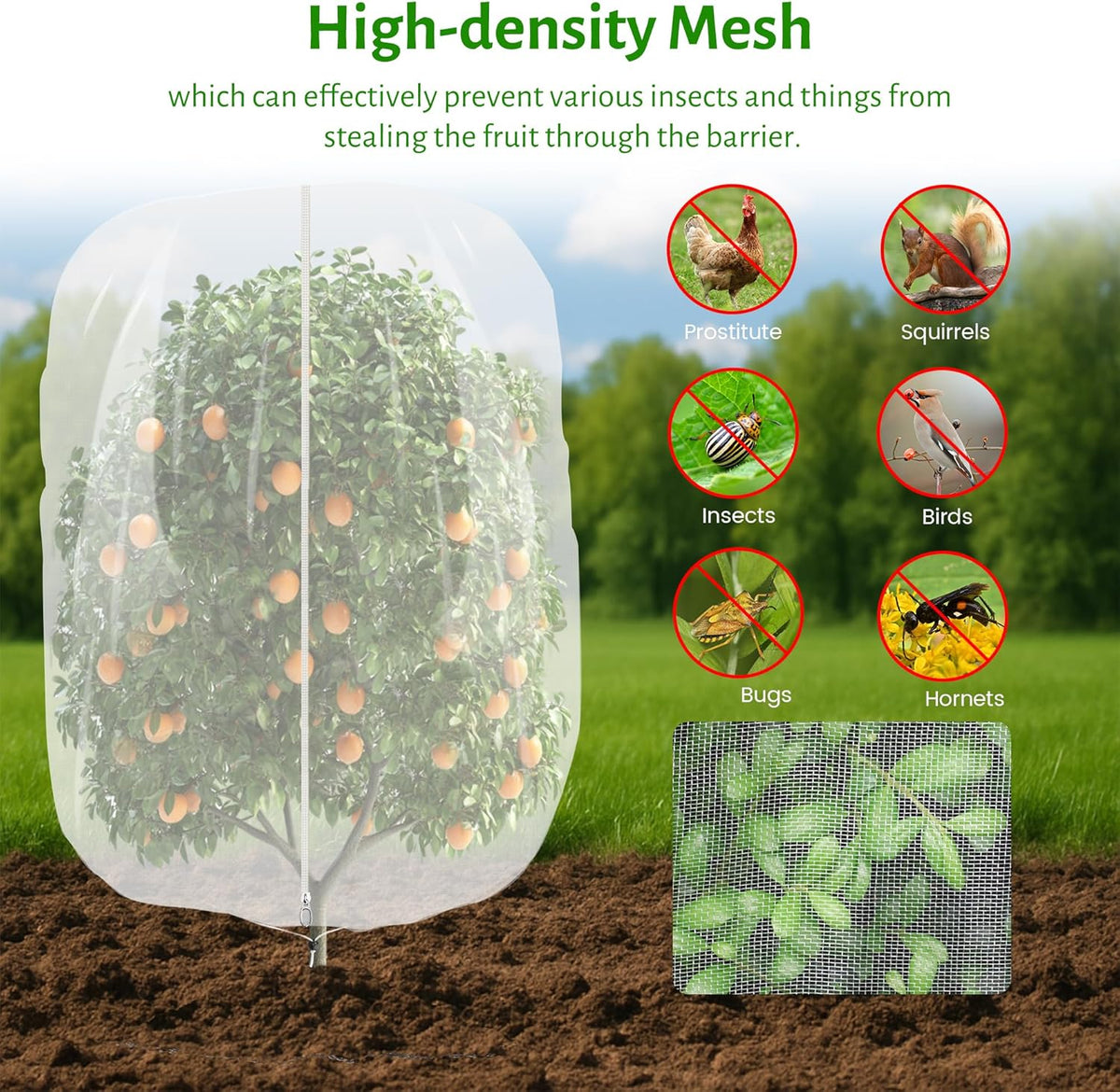 3pcs Fruit Tree Netting with Zipper and Drawstring,2.62 * 3.28 Ft Bird Garden Netting for Garden Protection,Cover for Blueberry Tomato Strawberry and Plants Protection from Insect Squirrels Birds