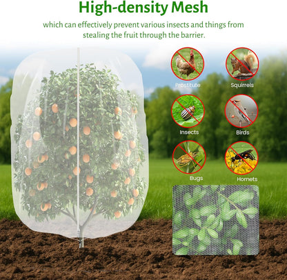 3pcs Fruit Tree Netting with Zipper and Drawstring,2.62 * 3.28 Ft Bird Garden Netting for Garden Protection,Cover for Blueberry Tomato Strawberry and Plants Protection from Insect Squirrels Birds