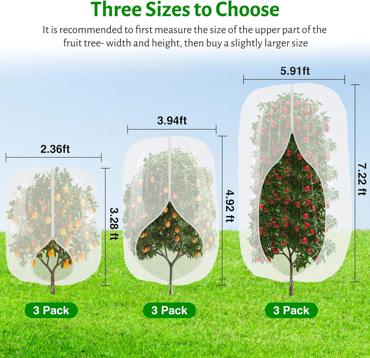 3pcs Fruit Tree Netting with Zipper and Drawstring,2.62 * 3.28 Ft Bird Garden Netting for Garden Protection,Cover for Blueberry Tomato Strawberry and Plants Protection from Insect Squirrels Birds