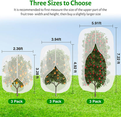 3pcs Fruit Tree Netting with Zipper and Drawstring,2.62 * 3.28 Ft Bird Garden Netting for Garden Protection,Cover for Blueberry Tomato Strawberry and Plants Protection from Insect Squirrels Birds