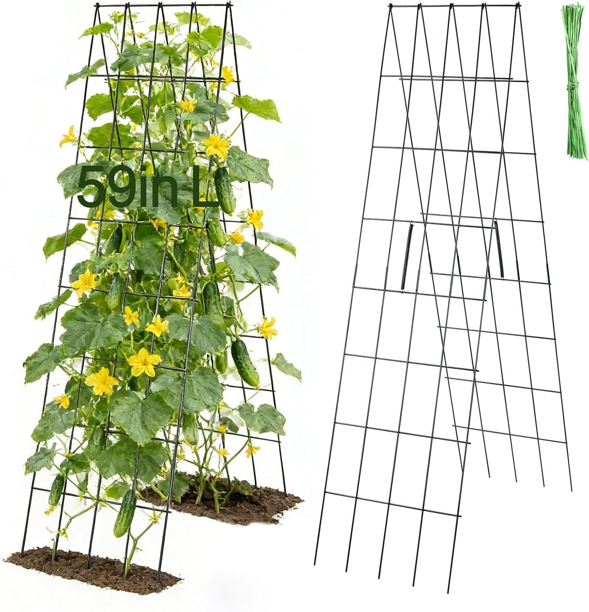 2Sets Cucumber Trellis for Raised Garden Bed - 59" L x15.7'' W 4.5mm Wire Heavy Duty Weather-Resistant Foldable A-Frame Metal Plant Support, for Squash Pole Bean Climbing Plants Vegetables Outdoor
