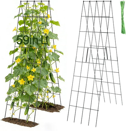 2Sets Cucumber Trellis for Raised Garden Bed - 59" L x15.7'' W 4.5mm Wire Heavy Duty Weather-Resistant Foldable A-Frame Metal Plant Support, for Squash Pole Bean Climbing Plants Vegetables Outdoor