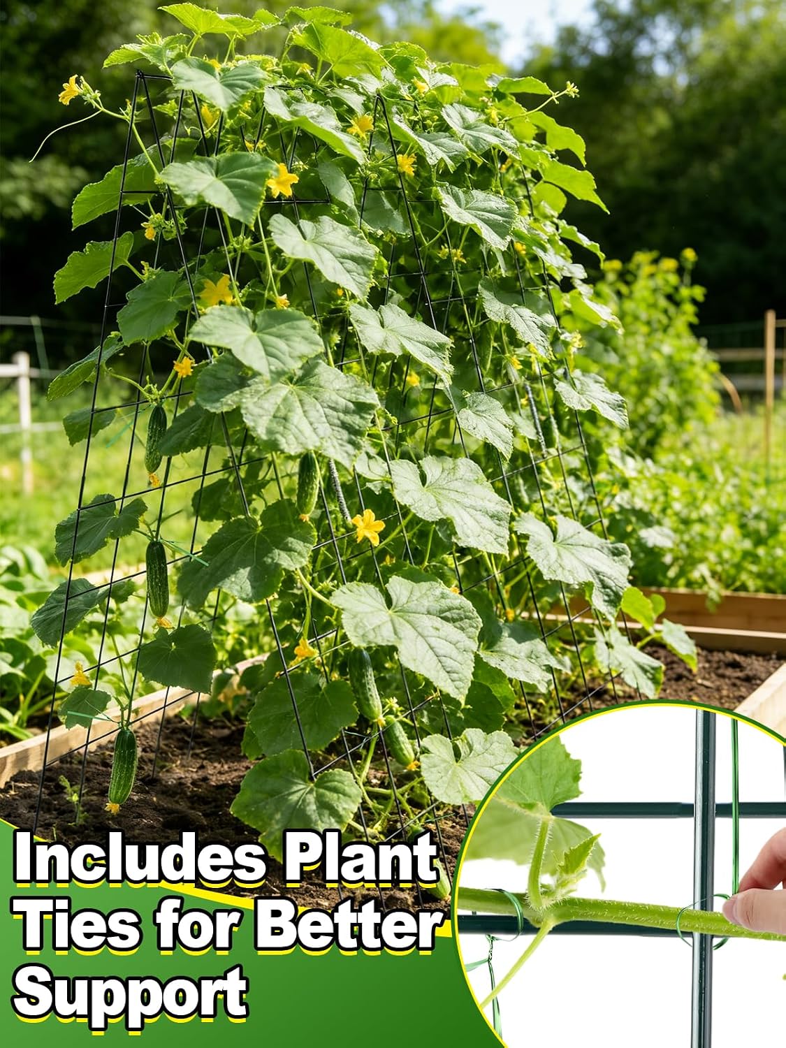 2Sets Cucumber Trellis for Raised Garden Bed - 59" L x15.7'' W 4.5mm Wire Heavy Duty Weather-Resistant Foldable A-Frame Metal Plant Support, for Squash Pole Bean Climbing Plants Vegetables Outdoor
