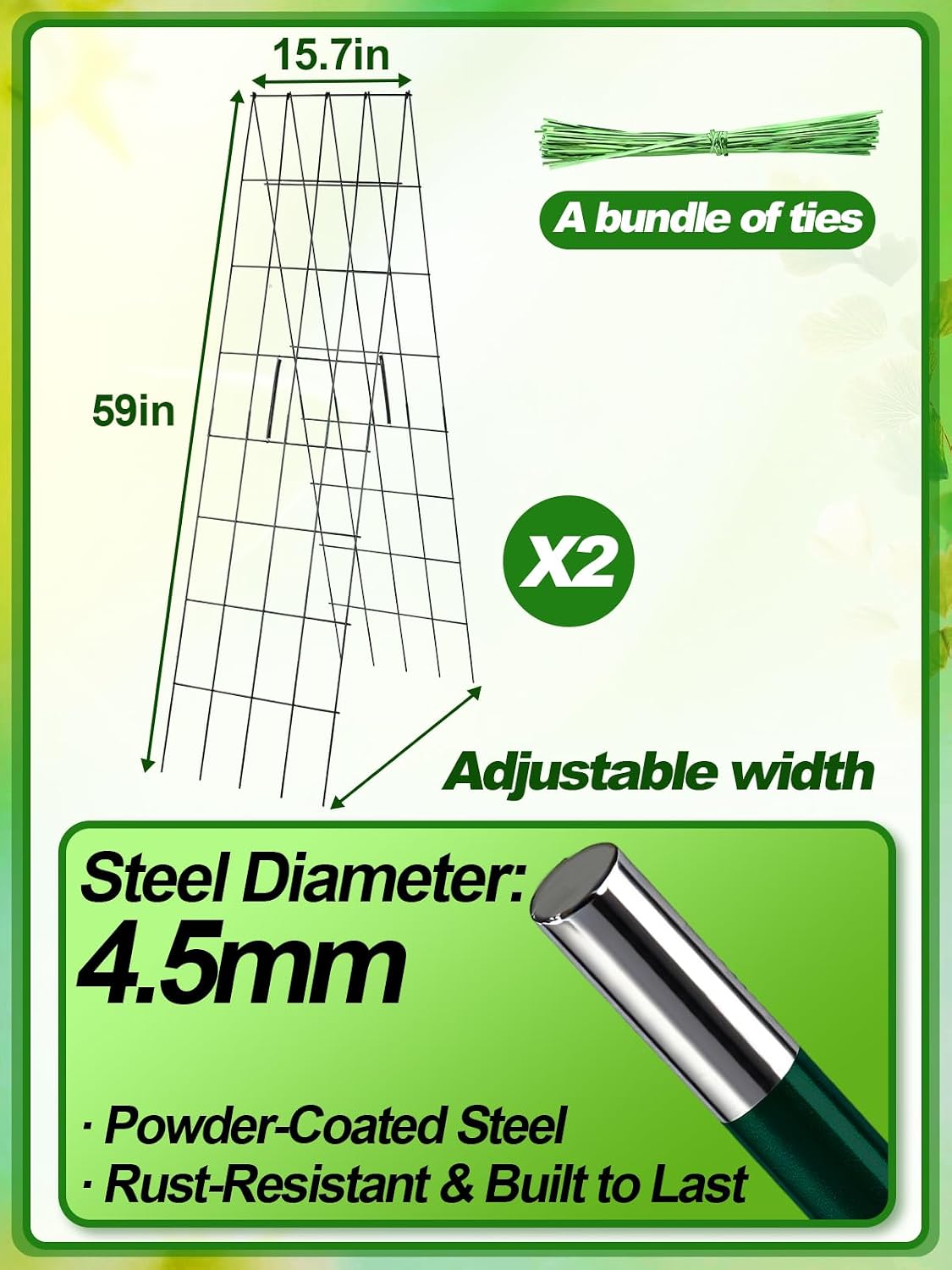 2Sets Cucumber Trellis for Raised Garden Bed - 59" L x15.7'' W 4.5mm Wire Heavy Duty Weather-Resistant Foldable A-Frame Metal Plant Support, for Squash Pole Bean Climbing Plants Vegetables Outdoor