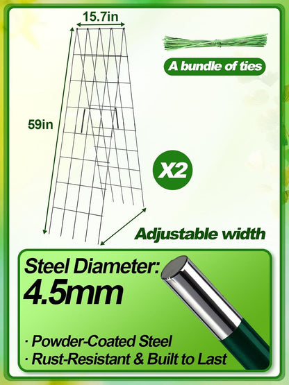 2Sets Cucumber Trellis for Raised Garden Bed - 59" L x15.7'' W 4.5mm Wire Heavy Duty Weather-Resistant Foldable A-Frame Metal Plant Support, for Squash Pole Bean Climbing Plants Vegetables Outdoor