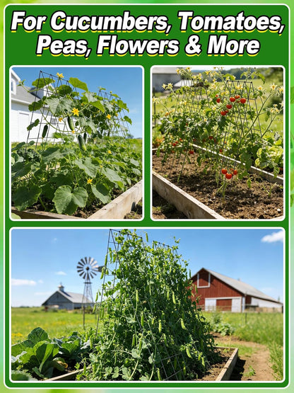 2Sets Cucumber Trellis for Raised Garden Bed - 59" L x15.7'' W 4.5mm Wire Heavy Duty Weather-Resistant Foldable A-Frame Metal Plant Support, for Squash Pole Bean Climbing Plants Vegetables Outdoor