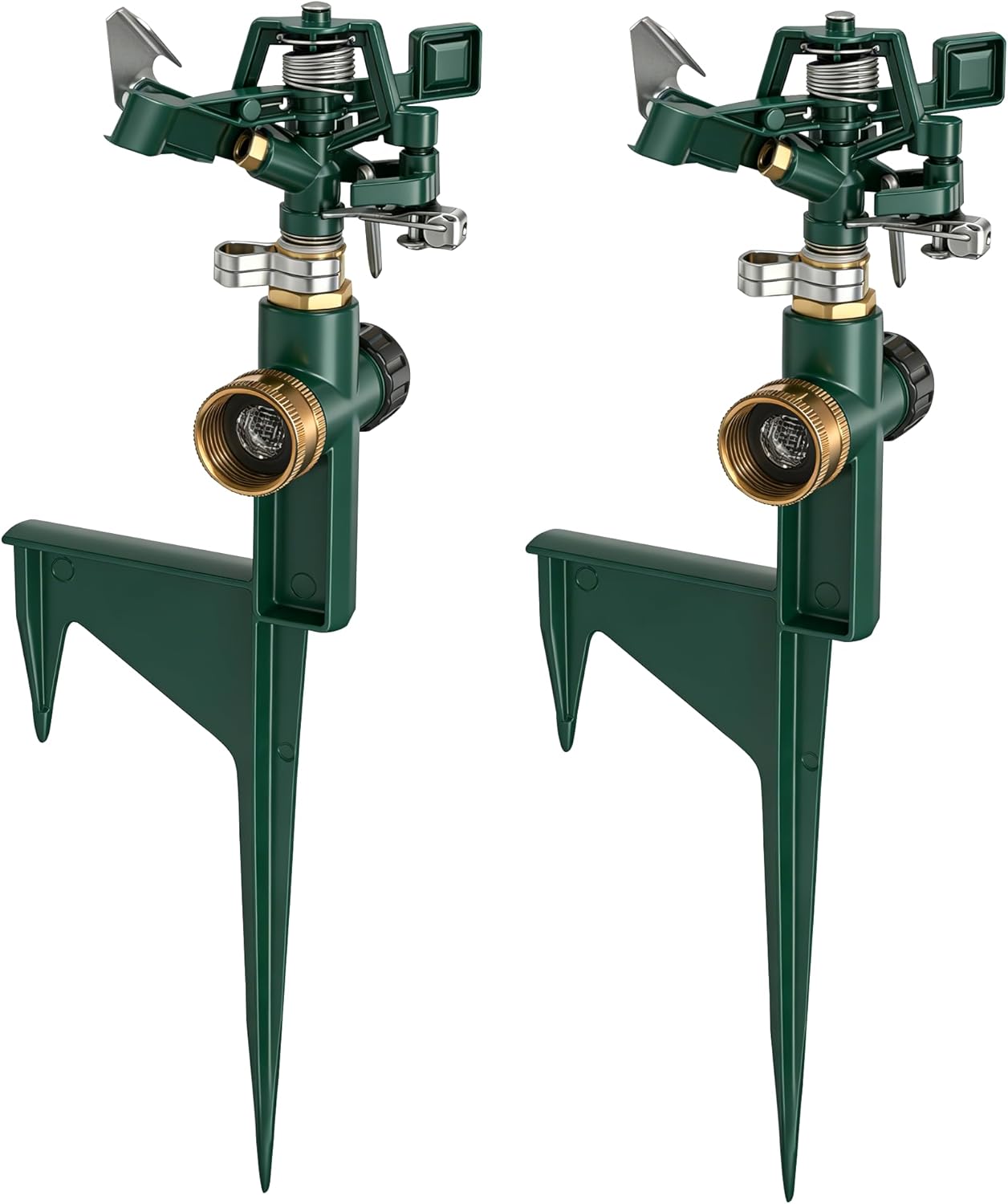 2 Pack Impact Sprinklers for Yard, Adjustable Pulsating Water Sprinkler Head on Step Spike, Zinc Alloy Lawn Sprinkler for 360 Degree Large Area Patio Garden Irrigation