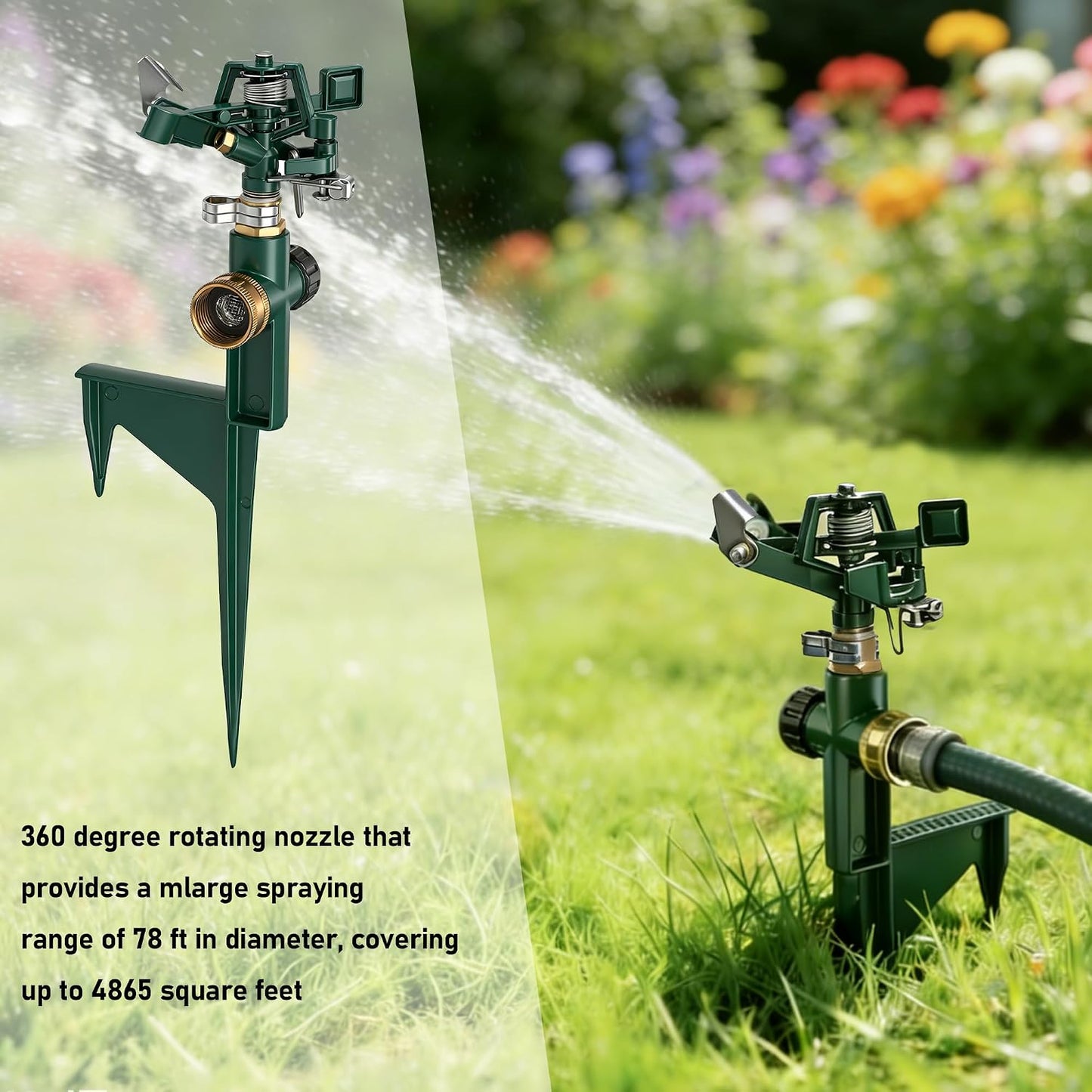 2 Pack Impact Sprinklers for Yard, Adjustable Pulsating Water Sprinkler Head on Step Spike, Zinc Alloy Lawn Sprinkler for 360 Degree Large Area Patio Garden Irrigation