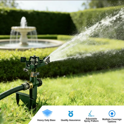 2 Pack Impact Sprinklers for Yard, Adjustable Pulsating Water Sprinkler Head on Step Spike, Zinc Alloy Lawn Sprinkler for 360 Degree Large Area Patio Garden Irrigation