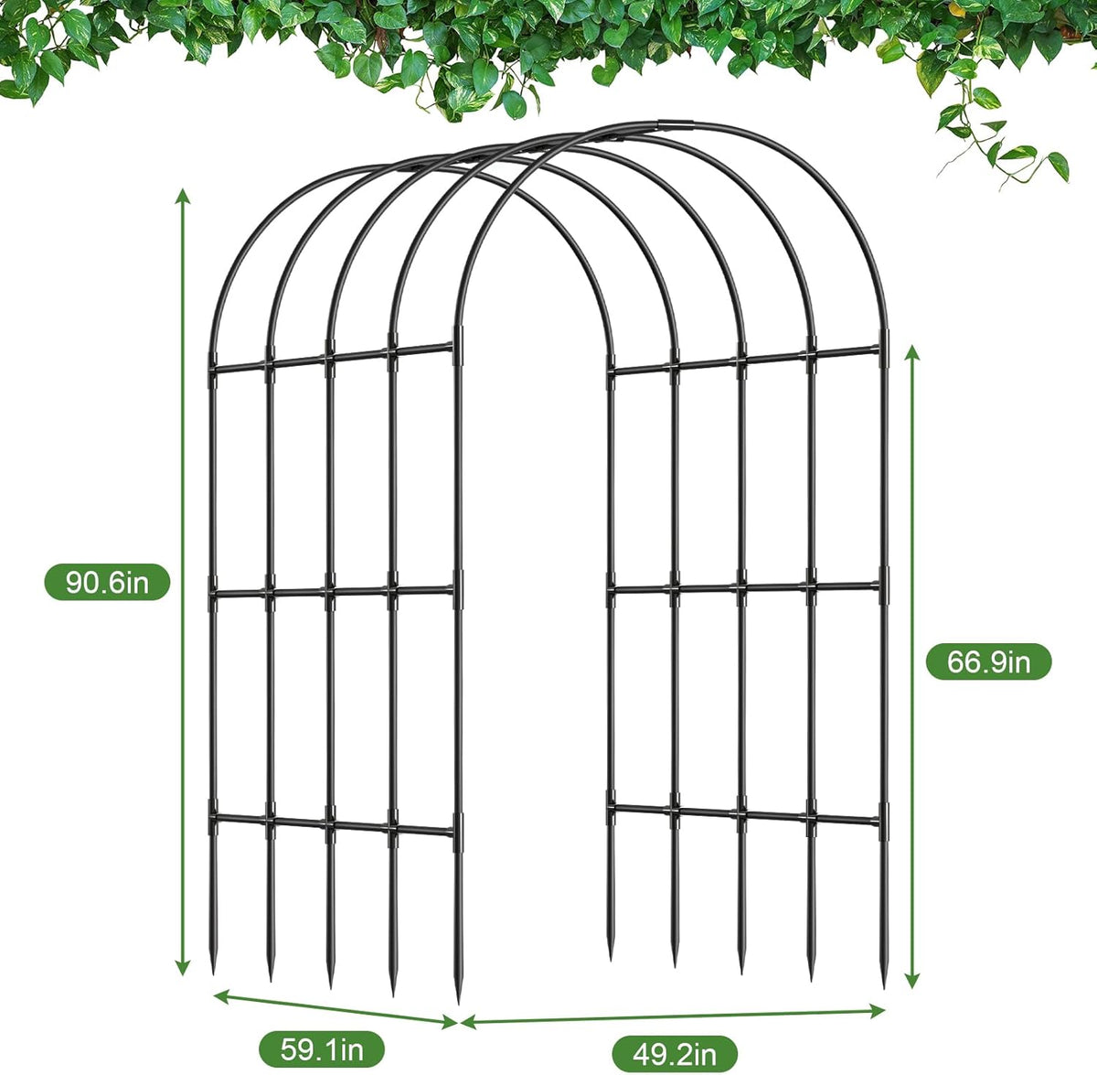 Garden Arch Trellis, Metal Arch Trellis for Climbing Plants Outdoor, Yard, Garden, Climbing Plants w/Decorative Wire Lattice - Black