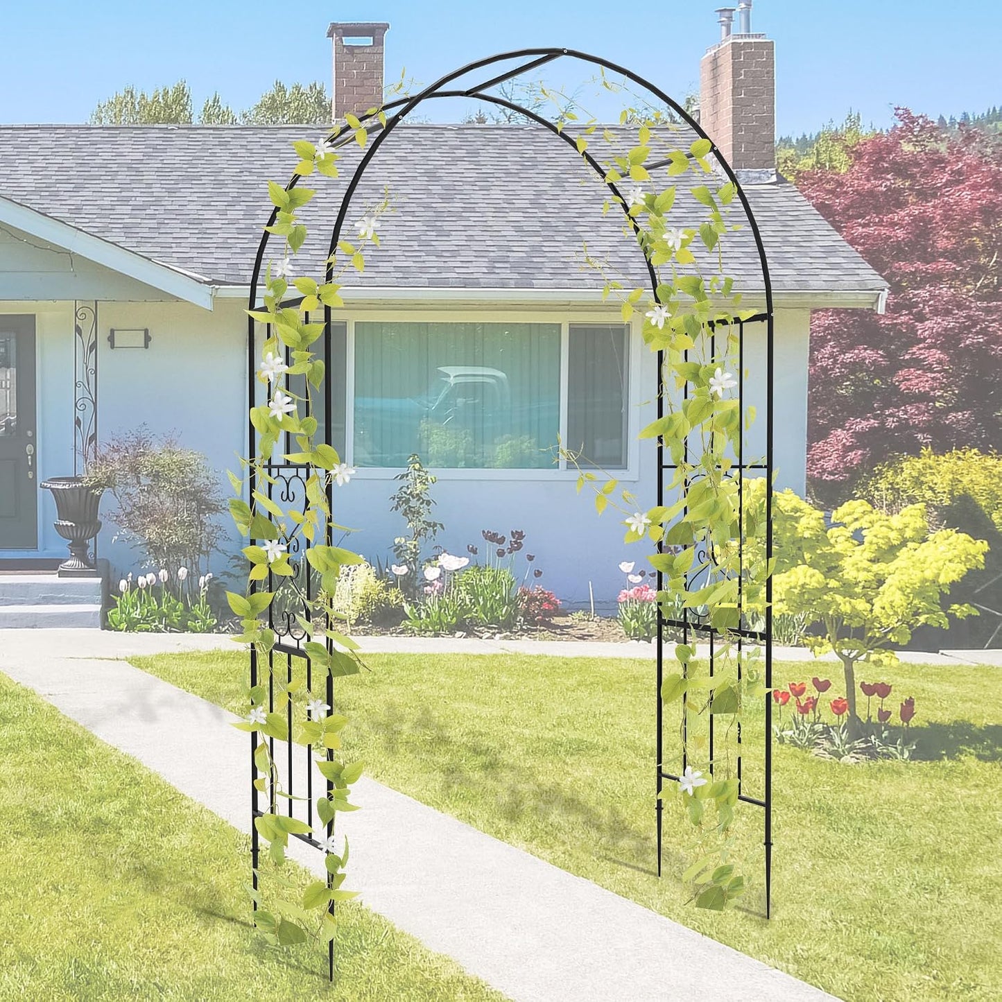 Garden Arch Trellis for Climbing Plants Outdoor - Height: 94.5", Length: 55", Sturdy Metal Garden Arbor with Rust-Proof Coating, Garden Arch for Wedding Decorations and Balloon Arch Stand