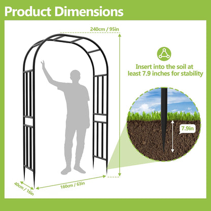 Garden Arch Trellis for Climbing Plants Outdoor - Height: 94.5", Length: 55", Sturdy Metal Garden Arbor with Rust-Proof Coating, Garden Arch for Wedding Decorations and Balloon Arch Stand
