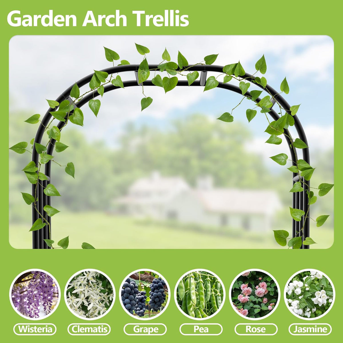 Garden Arch Trellis for Climbing Plants Outdoor - Height: 94.5", Length: 55", Sturdy Metal Garden Arbor with Rust-Proof Coating, Garden Arch for Wedding Decorations and Balloon Arch Stand