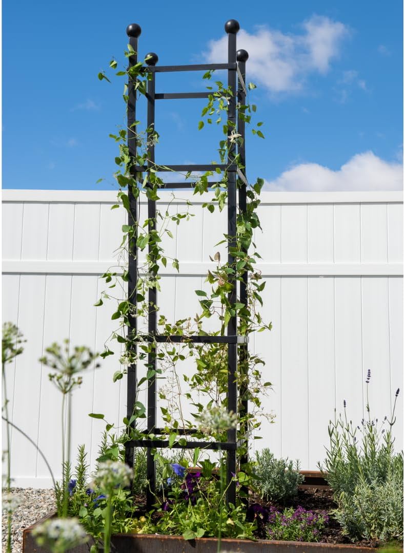 Essex Square Obelisk, 7 Feet Tall Large Steel Tower Trellis for Garden | Perfect for Climbing Plants & Vining Flowers - Black