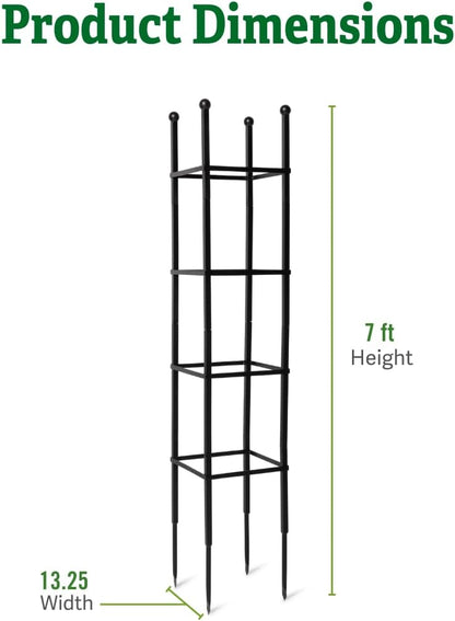 Essex Square Obelisk, 7 Feet Tall Large Steel Tower Trellis for Garden | Perfect for Climbing Plants & Vining Flowers - Black