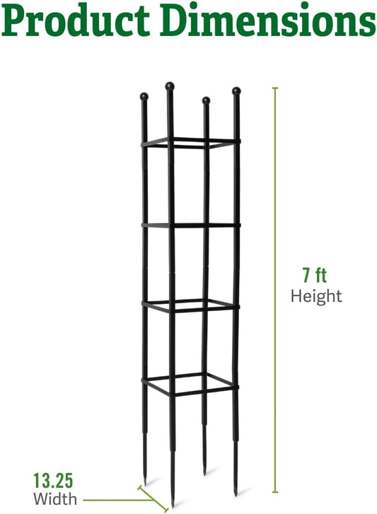 Essex Square Obelisk, 7 Feet Tall Large Steel Tower Trellis for Garden | Perfect for Climbing Plants & Vining Flowers - Black
