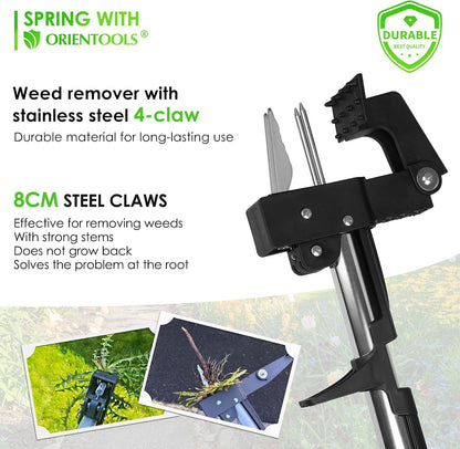 Weed Puller, Stand Up Weed Puller, 32 to 41 inch Long Handle, Upgrade Detachable Telescopic Handle Garden Weeding Tool with 4 Claws for Labor Saving Dandelions Remover Tool