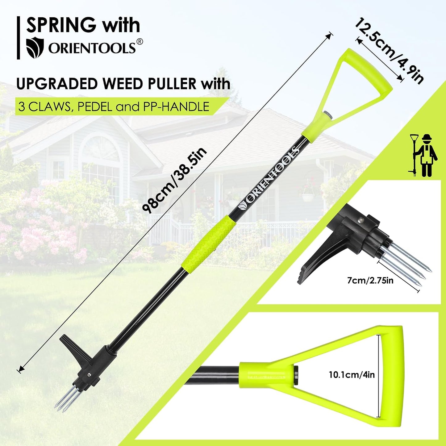 Weed Puller, Stand Up Weed Puller, 32 to 41 inch Long Handle, Upgrade Detachable Telescopic Handle Garden Weeding Tool with 4 Claws for Labor Saving Dandelions Remover Tool