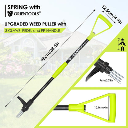 Weed Puller, Stand Up Weed Puller, 32 to 41 inch Long Handle, Upgrade Detachable Telescopic Handle Garden Weeding Tool with 4 Claws for Labor Saving Dandelions Remover Tool