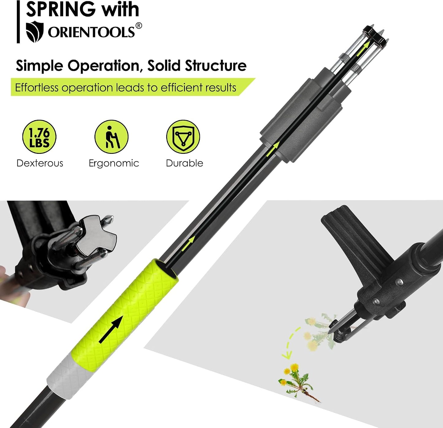 Weed Puller, Stand Up Weed Puller, 32 to 41 inch Long Handle, Upgrade Detachable Telescopic Handle Garden Weeding Tool with 4 Claws for Labor Saving Dandelions Remover Tool