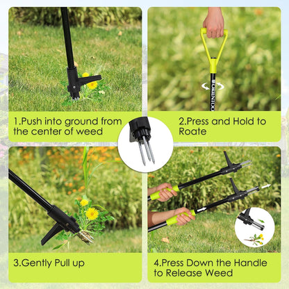 Weed Puller, Stand Up Weed Puller, 32 to 41 inch Long Handle, Upgrade Detachable Telescopic Handle Garden Weeding Tool with 4 Claws for Labor Saving Dandelions Remover Tool