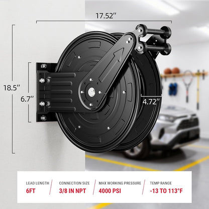 Pressure Washer Hose Reel 3/8" x 50 ft, 4000 PSI Retractable Reel Only