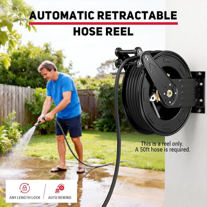 Pressure Washer Hose Reel 3/8" x 50 ft, 4000 PSI Retractable Reel Only