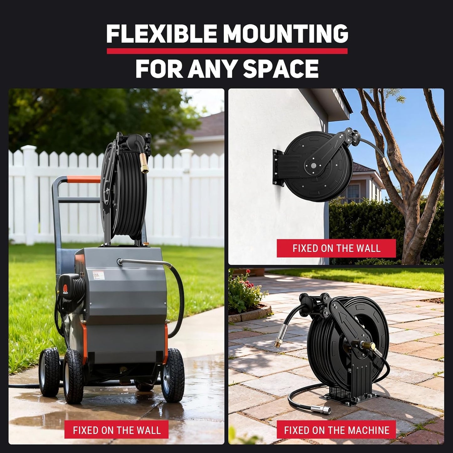 Pressure Washer Hose Reel 3/8" x 50 ft, 4000 PSI Retractable Reel Only