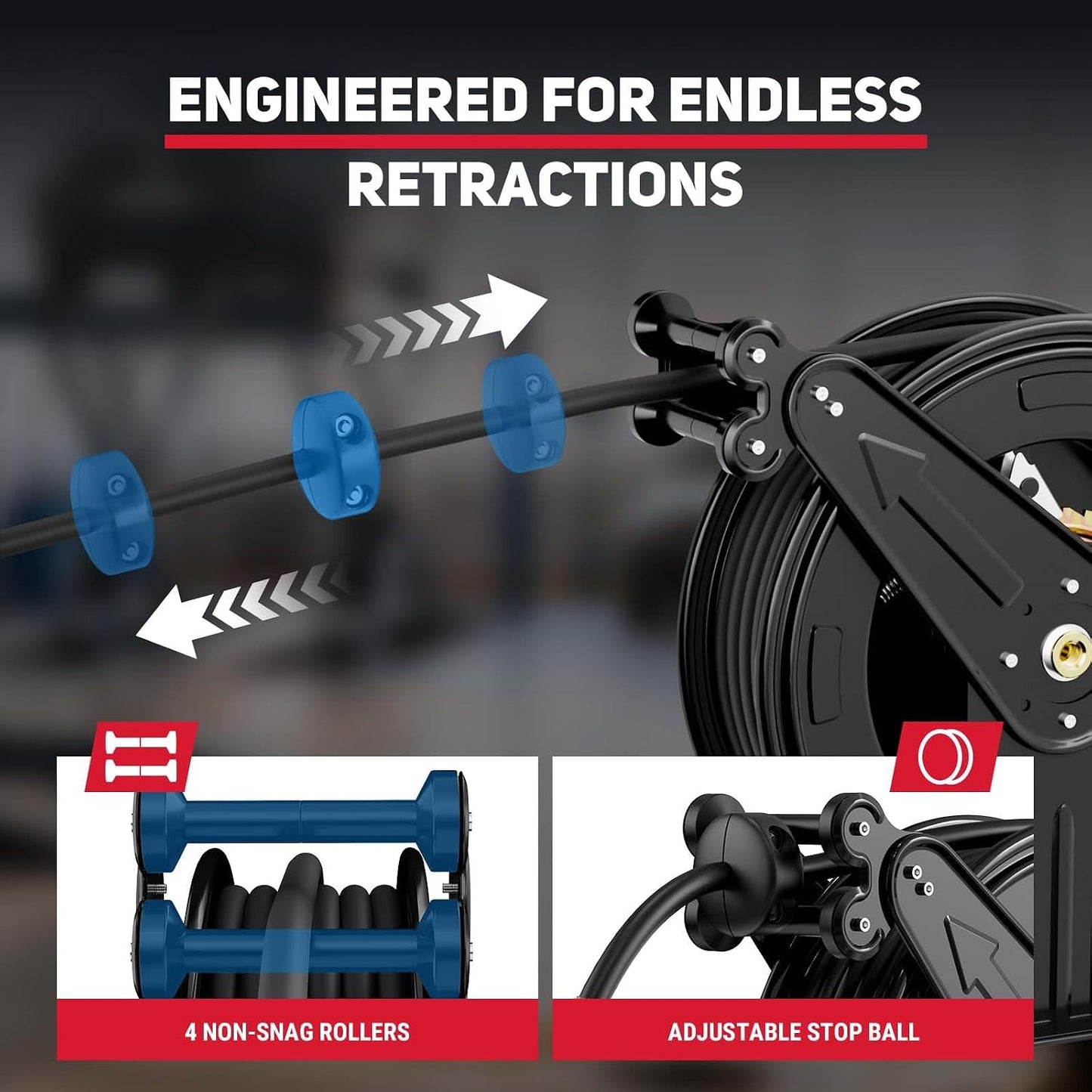Pressure Washer Hose Reel 3/8" x 50 ft, 4000 PSI Retractable Reel Only