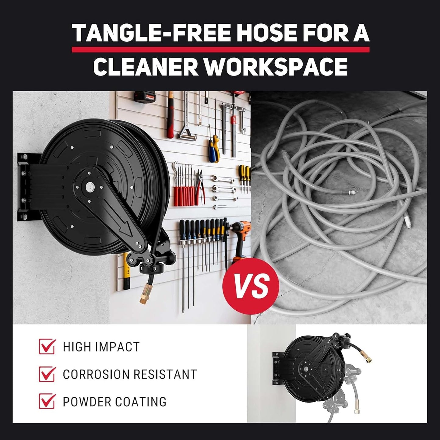 Pressure Washer Hose Reel 3/8" x 50 ft, 4000 PSI Retractable Reel Only