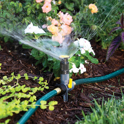 65185AMZ Multi-Adjustable Spike Sprinkler Set, 3 Pack, Waters Up to 30 Ft. Diameter Each, Adjustable Angle Direction and Distance, Flow-Through Base, Quick Connect Bundle