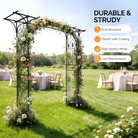 Garden Arbor, Arch Archway for Wedding Ceremony Party, Steel Garden Trellis for Plant Climbing, Christmas Decorations Pergola for Backyard, Lawn, for Hallowmas (Black)