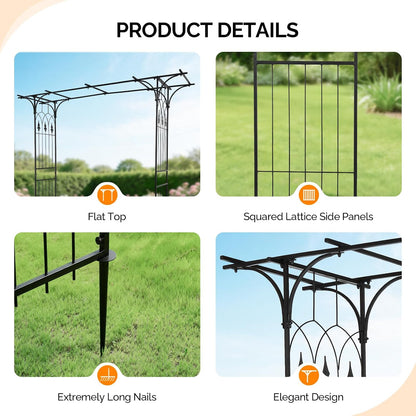 Garden Arbor, Arch Archway for Wedding Ceremony Party, Steel Garden Trellis for Plant Climbing, Christmas Decorations Pergola for Backyard, Lawn, for Hallowmas (Black)