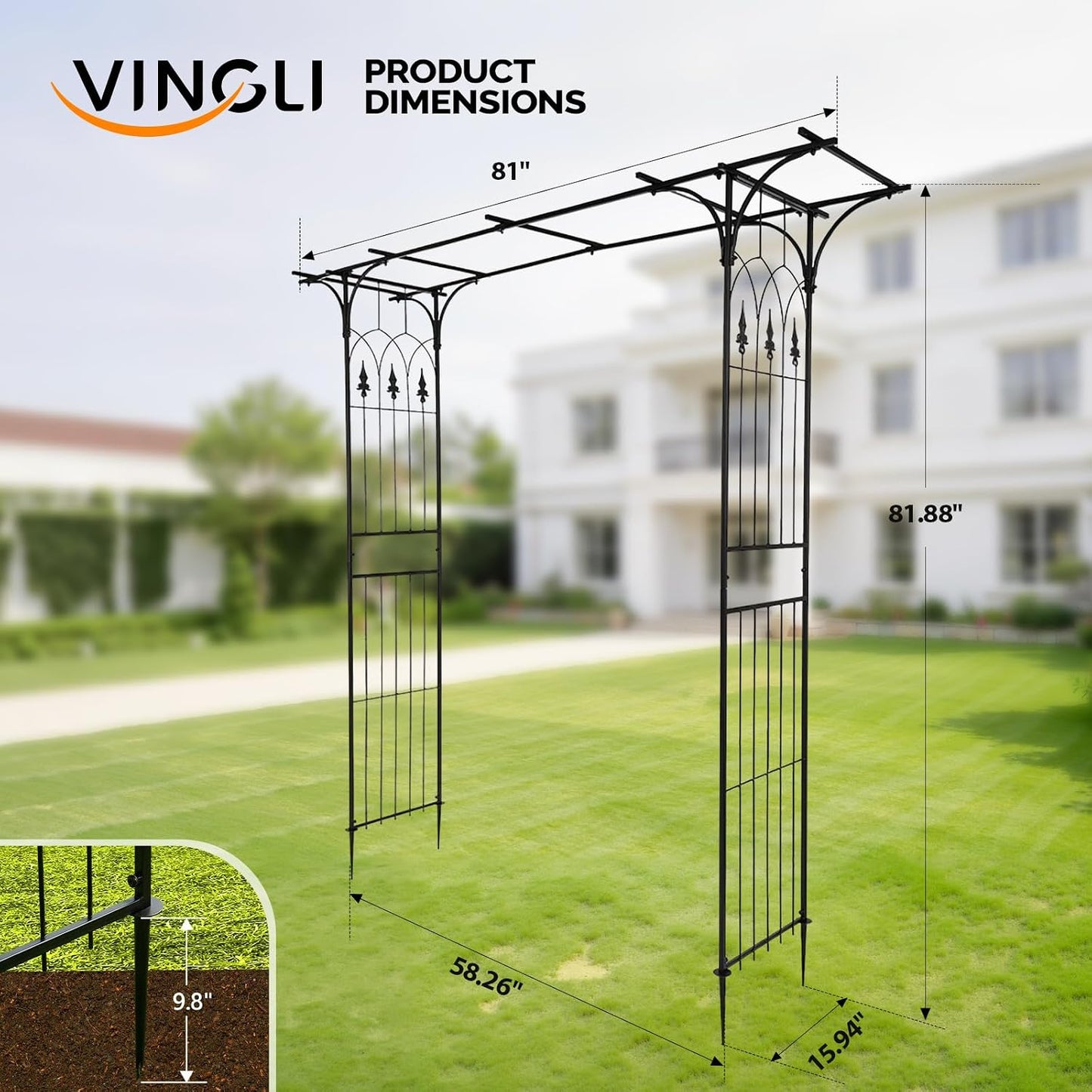 Garden Arbor, Arch Archway for Wedding Ceremony Party, Steel Garden Trellis for Plant Climbing, Christmas Decorations Pergola for Backyard, Lawn, for Hallowmas (Black)