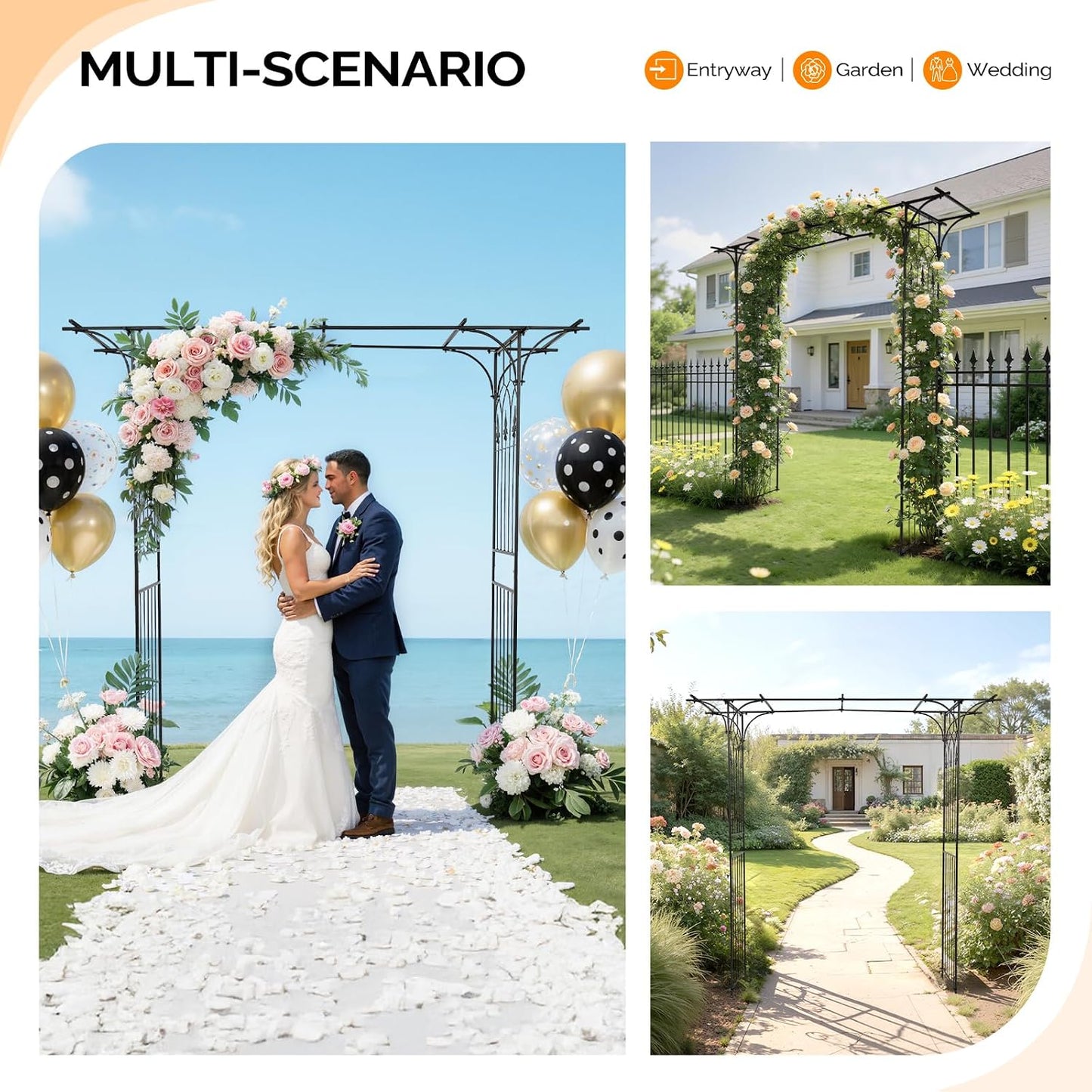 Garden Arbor, Arch Archway for Wedding Ceremony Party, Steel Garden Trellis for Plant Climbing, Christmas Decorations Pergola for Backyard, Lawn, for Hallowmas (Black)