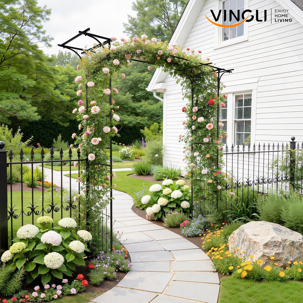 Garden Arbor, Arch Archway for Wedding Ceremony Party, Steel Garden Trellis for Plant Climbing, Christmas Decorations Pergola for Backyard, Lawn, for Hallowmas (Black)