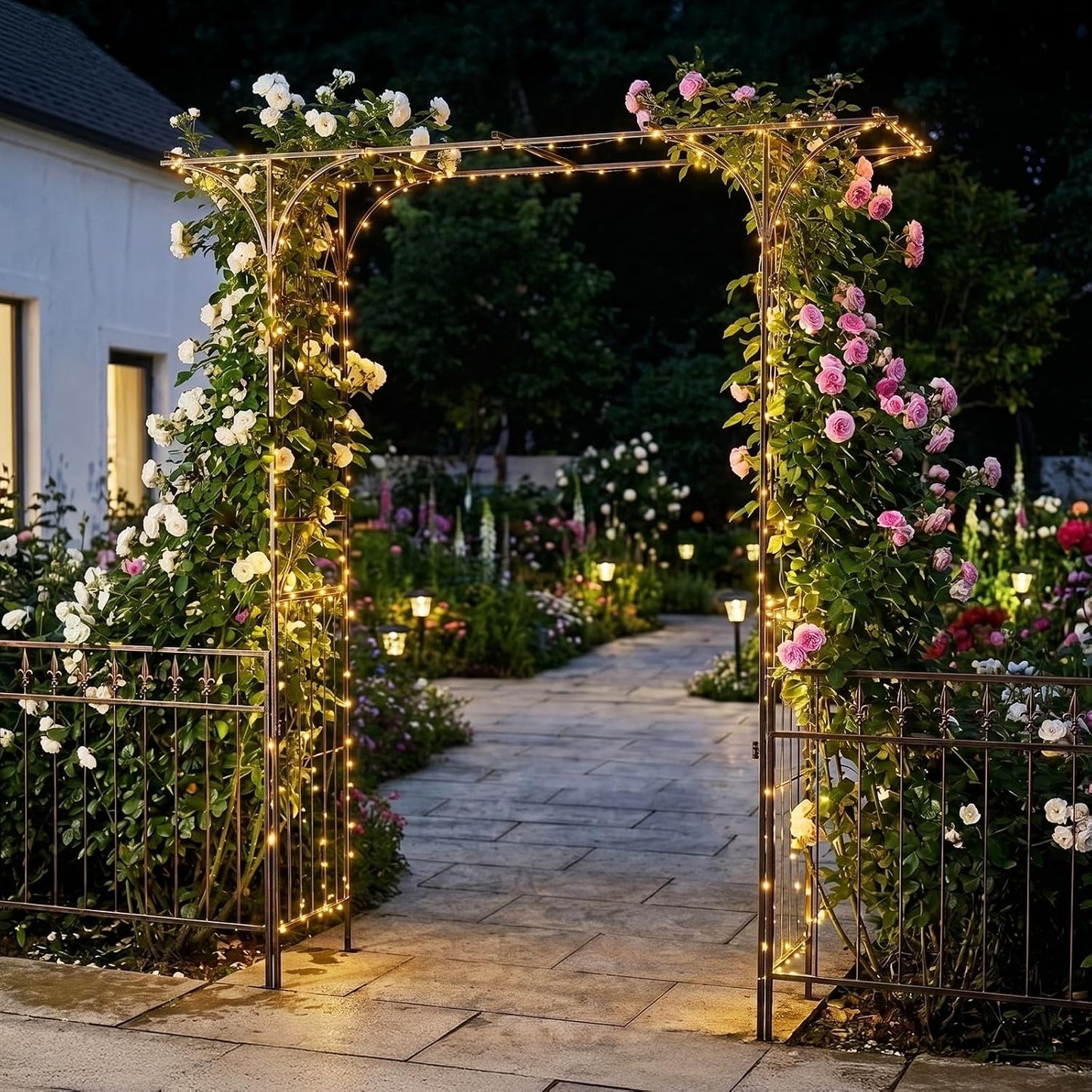 Garden Arbor, Arch Archway for Wedding Ceremony Party, Steel Garden Trellis for Plant Climbing, Christmas Decorations Pergola for Backyard, Lawn, for Hallowmas (Black)