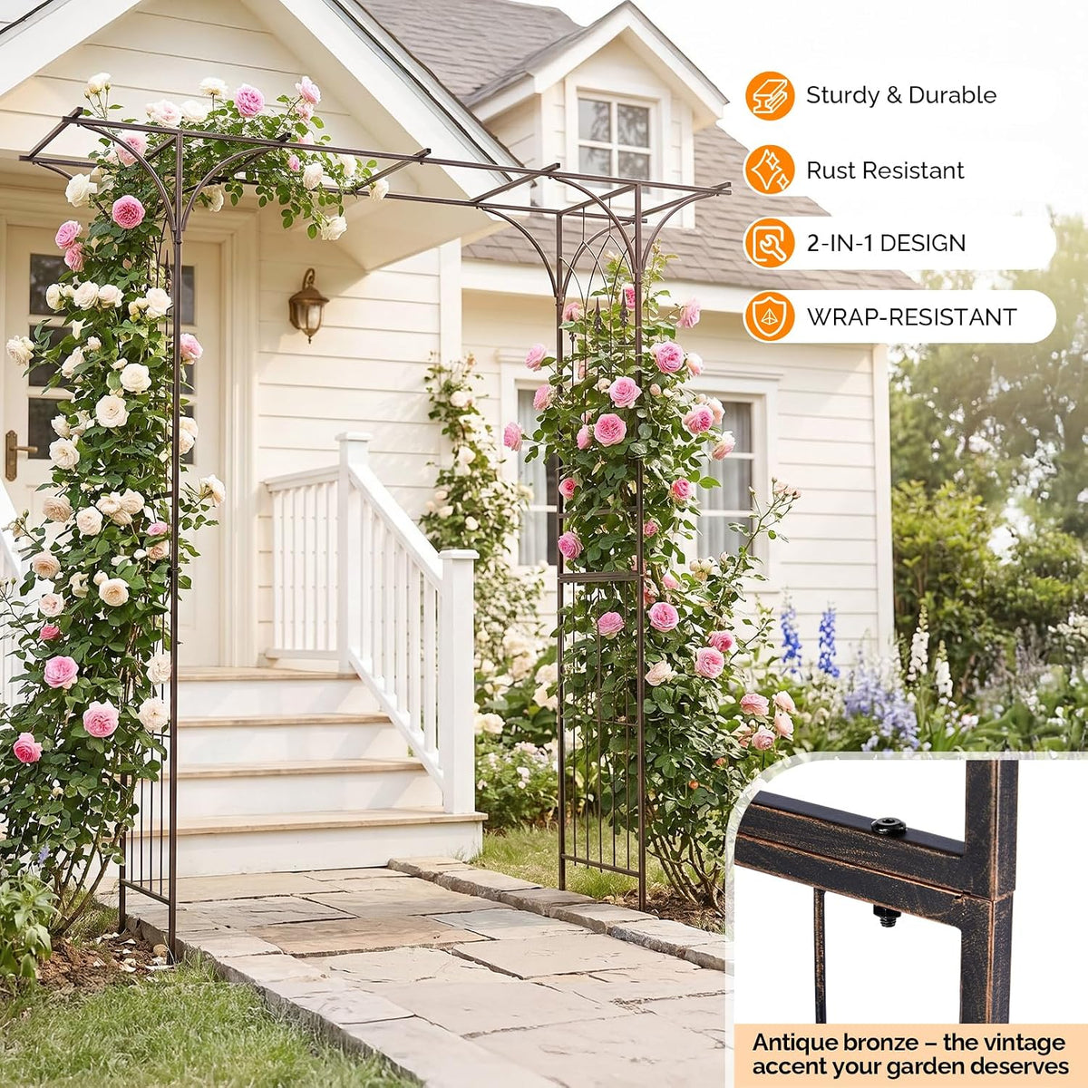 Garden Arbor, Arch Archway for Wedding Ceremony Party, Steel Garden Trellis for Plant Climbing, Christmas Decorations Pergola for Backyard, Lawn, for Hallowmas (Black)