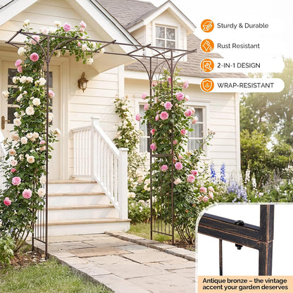 Garden Arbor, Arch Archway for Wedding Ceremony Party, Steel Garden Trellis for Plant Climbing, Christmas Decorations Pergola for Backyard, Lawn, for Hallowmas (Black)