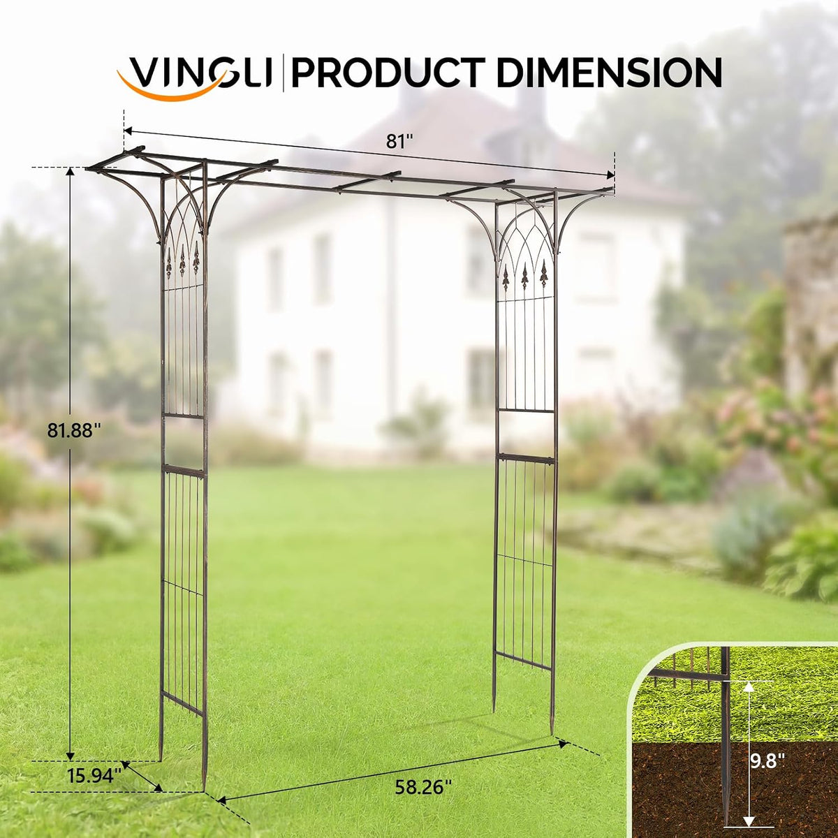 Garden Arbor, Arch Archway for Wedding Ceremony Party, Steel Garden Trellis for Plant Climbing, Christmas Decorations Pergola for Backyard, Lawn, for Hallowmas (Black)