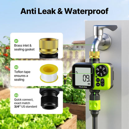 Sprinkler Timer, Brass Inlet Programmable Watering Timer for Garden Hose Fits 3/4” US Faucet, Outdoor Soaker Hose Timer w/Rain Delay/Manual/Automatic Watering, Drip Irrigation for Lawn Yard