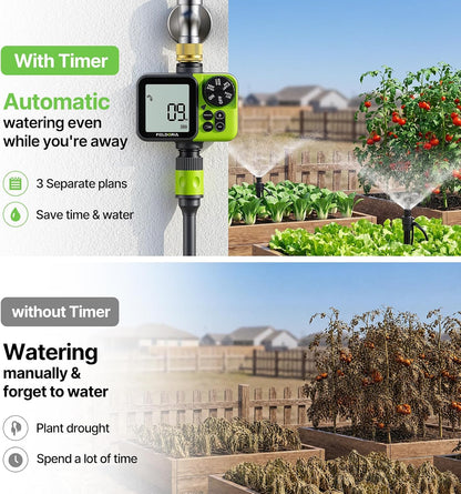 Sprinkler Timer, Brass Inlet Programmable Watering Timer for Garden Hose Fits 3/4” US Faucet, Outdoor Soaker Hose Timer w/Rain Delay/Manual/Automatic Watering, Drip Irrigation for Lawn Yard